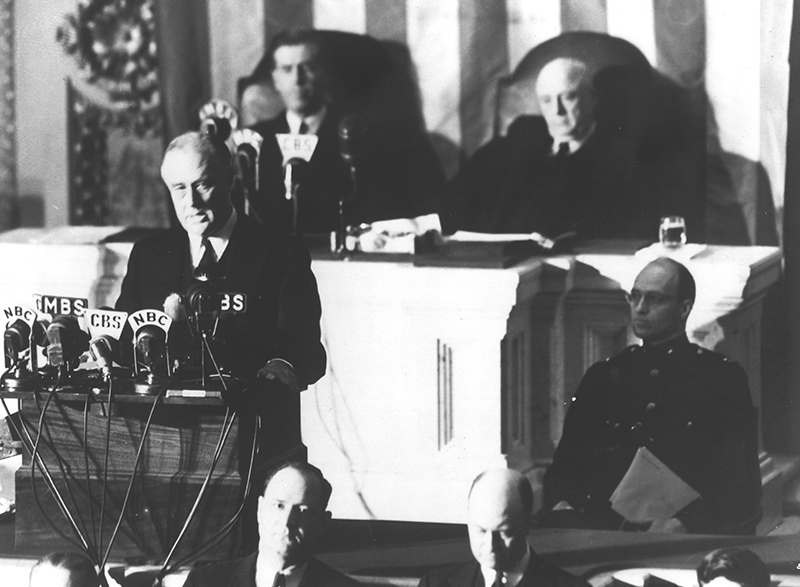 FDR delivers December 8, 1941 Message to Congress following the Pearl Harbor attack. 48-49:307.